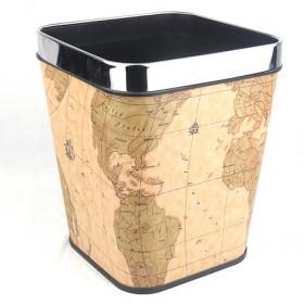 Plastic Printing Decoration World Map Square Metal Trash Bin