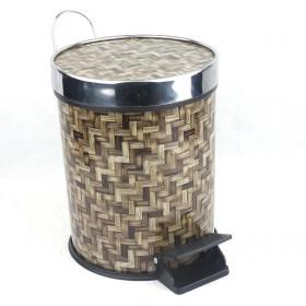 Economical Plastic Bamboo With Weaving Pedal Trash Bin