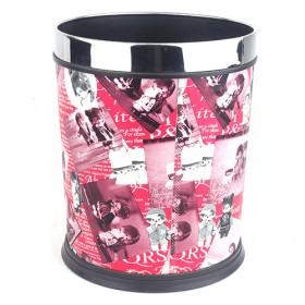 Hot Sale Metal Edged Plastic Pink Cartoon Trash Bin