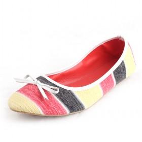 Women Colored Striped Bow Flats