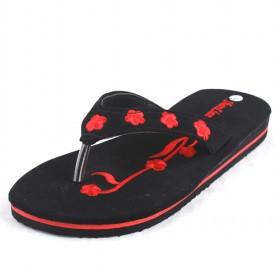 Black Red Embroidered Flip Flop