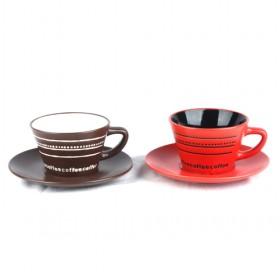 Classic Design Red And Brown Pottery Tea Cup Set With Plates