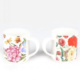 High Rank Standard Pottery Coffee Mugs Twins With Flower Prints For Sale