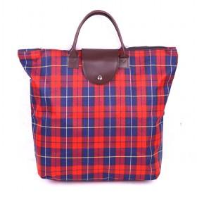 Classic Design Red And Blue Plaid Pattern Shopping Bag Renewable And Foldable Travel Bags/ Shopping Tote Bags