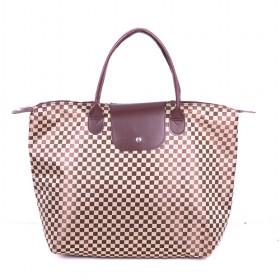 Simple Stylish Brown Plaid Pattern Shopping Bag Renewable And Foldable Travel Bags/ Shopper Tote Bags