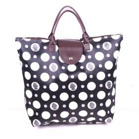 Black Shopping Bag With Big Dot Prints Foldable And Reusable Travel Bags/ Shopper Tote Bags