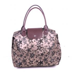 Hot Sale Brown Shopping Bag With Flower Prints Decorative Foldable Travel Bags/ Shopper Tote Bags