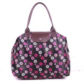 Black Shopping Bag With Flower Prints Decorative Foldable Travel Bags/ Shopper Tote Bags