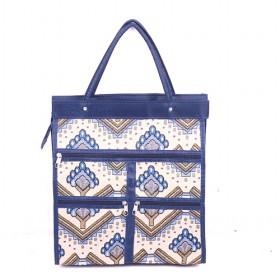 Blue Cube Classic Design Renewable Foldable Travel Bags/ Shopper Tote Bags With Zippers In Front