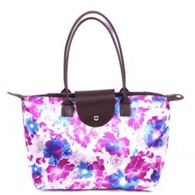 Modern Design Purple Blosom Foldable And Renewable Eco-friendly Material Tote Shopping Bags/ Travel Bags