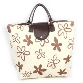 New Fashion Beige Drawing Flower Pattern Foldable Reusable Tote Shopping Bags
