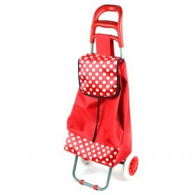 Cute Red Foldable And Renewable Shopping Trolley/ Shopping Cart With Top And Bottom White Spots Prints