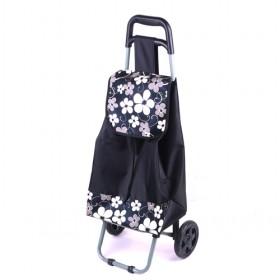 Cute Black Foldable And Renewable Shopping Trolley/ Shopping Cart With Top And Bottom White Flowers