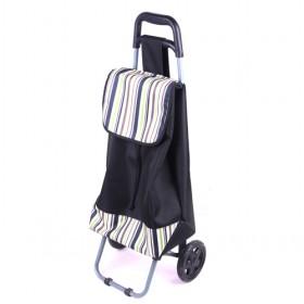 Black Foldable And Renewable Shopping Cart/ Shopping Trolley With Top And Bottom Stripes Print