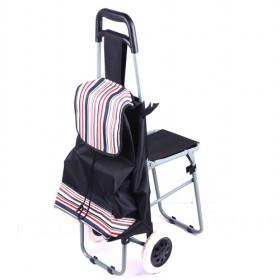 Black Stripes Print Foldable Rebewable And Removable Shopping Cart With Cover And Bottom/ Shopping Trolley With Seats