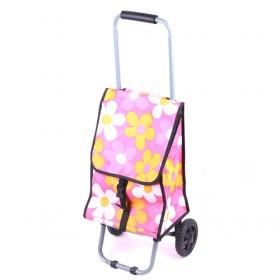 Pink Cute Flower Prints Foldable And Portable Shopping Cart/Shopping Trolley With Wheels