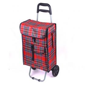 Red Plaid Box-design British Style Shopping Trolley/ Shopping Cart With Wheels