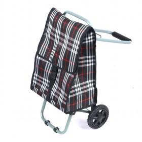 Black And White British Style Checked Shopping Trolley/ Shopping Cart With Wheels