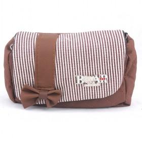 Sweet Design Stylish Brown Plaid Waterproof PU Utility Double-layer Cosmetic Makeup Bags