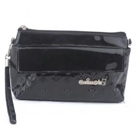 Modern Stylish Full Black Waterproof PU Utility Double-layer Cosmetic Makeup Bags