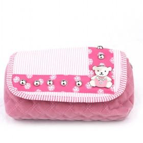 Lovely Design Pastoral Stylish Pink Waterproof PU Utility Double-layer Cosmetic Makeup Bags