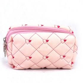 Lovely Design Pink Plaid Waterproof PU Utility Double-layer Cosmetic Makeup Bags