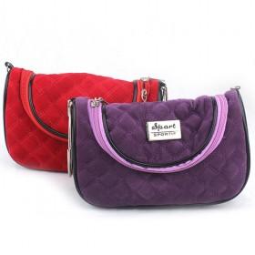 Elegant Purple And Red Spots Silk Tassel Lattice Utility Double-layer Portable Zipping Cosmetic Makeup Bags