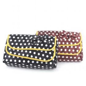 Elegant Black And Red Spots Decorative Silk Tassel Lattice Utility Double-layer Portable Zipping Cosmetic Makeup Bags