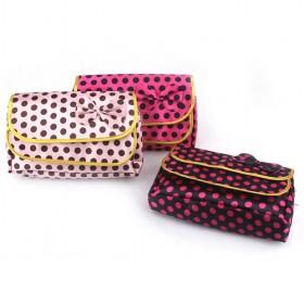 Elegant 3 Colors Spots Decorative Silk Tassel Lattice Utility Double-layer Zipping Cosmetic Makeup Bags