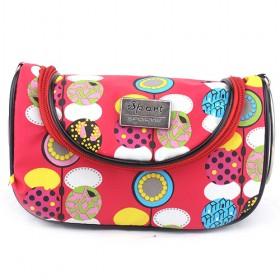 Lovely Design Red With Colorful Spots Decorative Waterproof PU Utility Double-layer Cosmetic Makeup Bags