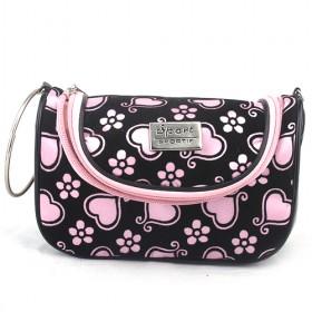 Modern Design Delicated Black With Pink Hearts Decorative Cartoon Double-layer Utility Zipping Cosmetic Makeup Bags