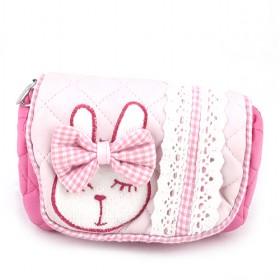 Pink And White Cartoon Bunny Prints Tassel Lattice Double-layer Cosmetic Makeup Bags