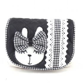 Black And White Cartoon Bunny Tassel Lattice Double-layer Cosmetic Makeup Bags