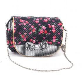Mini Black Floral Prints Decorative Double-layer Zipping Portable Waterproof Multifunctional Cosmetic Makeup Bag