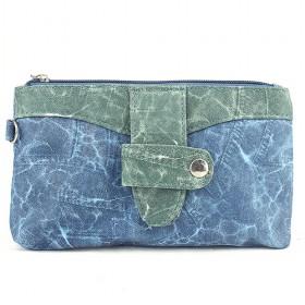 Simple Design Blue Jeans Embroidery Multifunctional PU Zipping Cosmetic Makeup Bag
