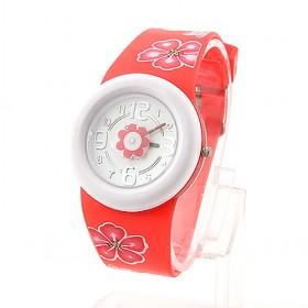 Jelly Red Sweet Stylish Floral Decorative Silicon Crystal Girls Wrist Watch