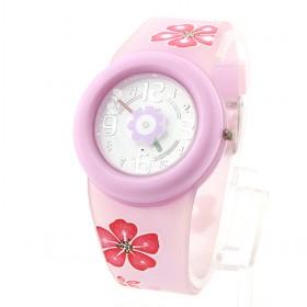 Pink Floral Decorative Classic Stylish Silicon Crystal Ladies Wrist Watch