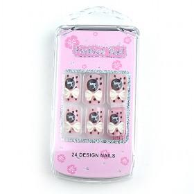 Fashionable Lovely Pink Bowtir Fake Nail Set