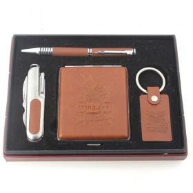 High Quality Business Gift Set, Brown Color, Business Card Holder, Key Chain, Cork Screw, Pen