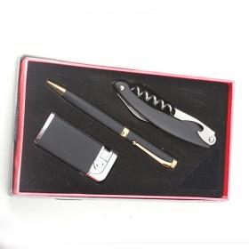 Simple Business Gift Pack Of 3, Plain Matt Series Of Cork Screw, Pen, And Lighter