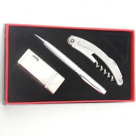 High Quality Steel Business Gift Set Of 3, Silver Lighter, Pen, And Cork Screw, Gift For Personal Use
