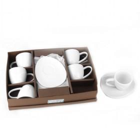 Plain White Ceramic Coffee Cup Set, 6 Coffee Mugs Plus 6 Saucers, Hot Sale Gift Pack