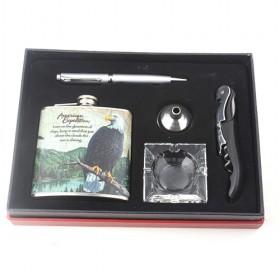 High Quality Wine Set For Sale, Steel Hip Flask In PU, Pen, Cork Screw, Funnel, Ashtray
