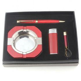 Red Smoking Set Of Steel Ashtray, Lighter, Laser Light, And Pen, Hot Sale Mens Accessory
