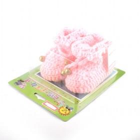 Sweet Pink Decorative Soft Handmade Woolen Crochet Footwear For Toddler Infant Babies