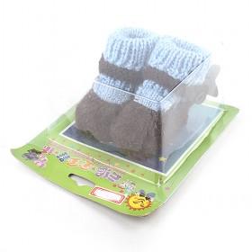 Sweet Blue And Brown Soft Handmade Woolen Crochet Footwear For Toddler Infant Babies