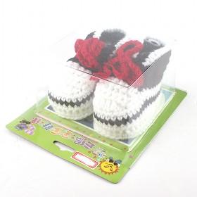 Sweet Light Red And White Soft Handmade Woolen Crochet Footwear For Toddler Infant Babies