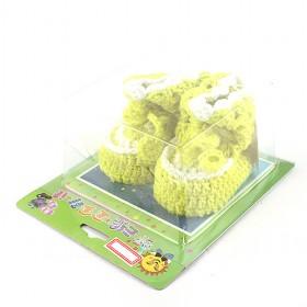 Sweet Light Yellow And Green Soft Handmade Woolen Crochet Footwear For Toddler Infant Babies
