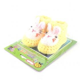 Cute Yellow With White Bunny Decorative Soft Handmade Woolen Crochet Footwear For Toddler Infant Babies