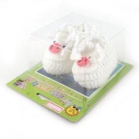 White And Floral Prints Decorative Soft Handmade Woolen Crochet Footwear For Toddler Infant Babies